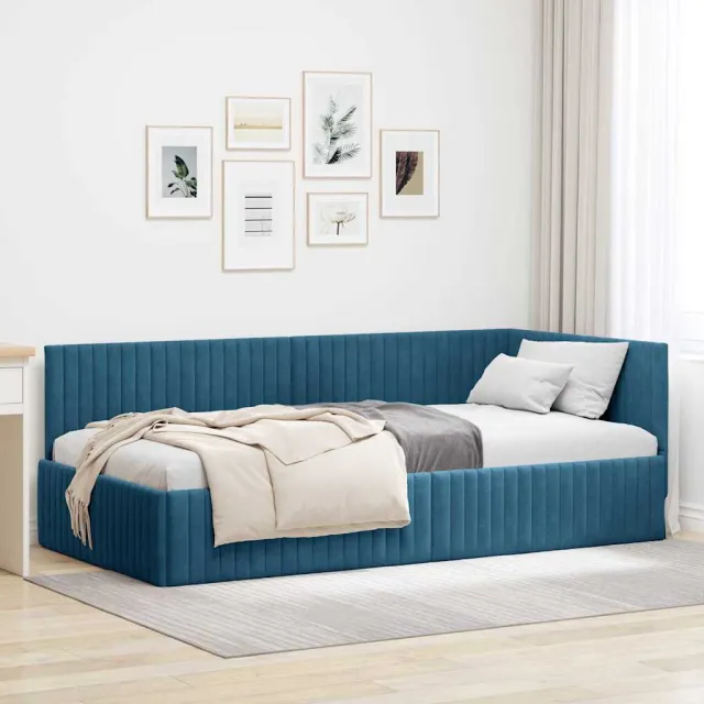 vidaXL Hoekbedframe Blauw 100 x 200 cm fluweel