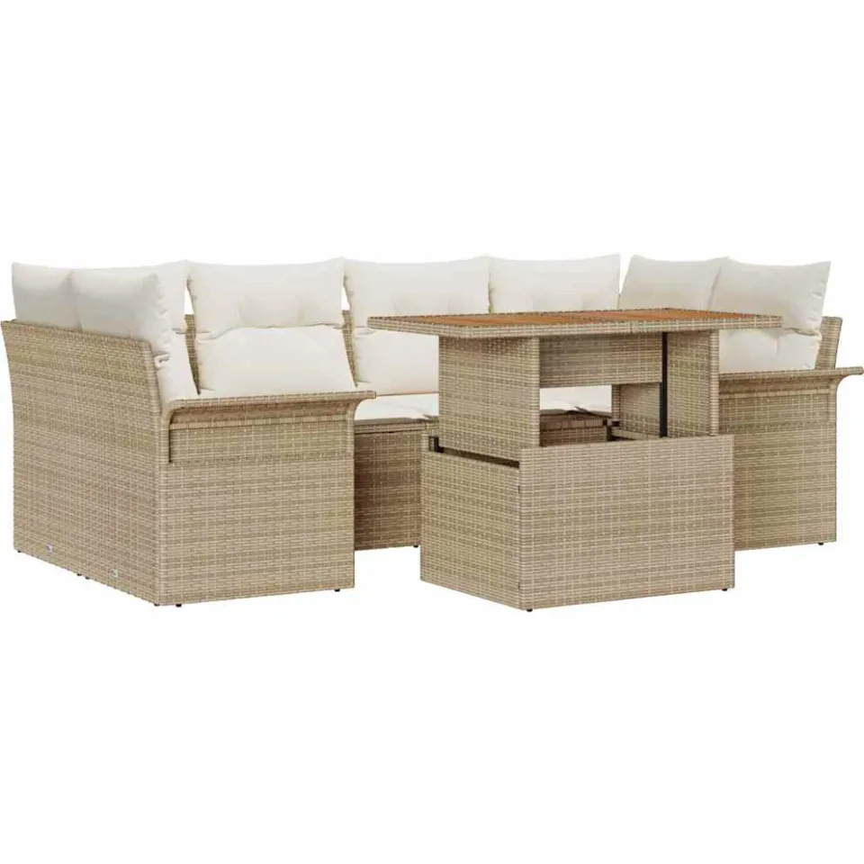 vidaXL Tuin Sofa Set 7 st Beige Poly riet