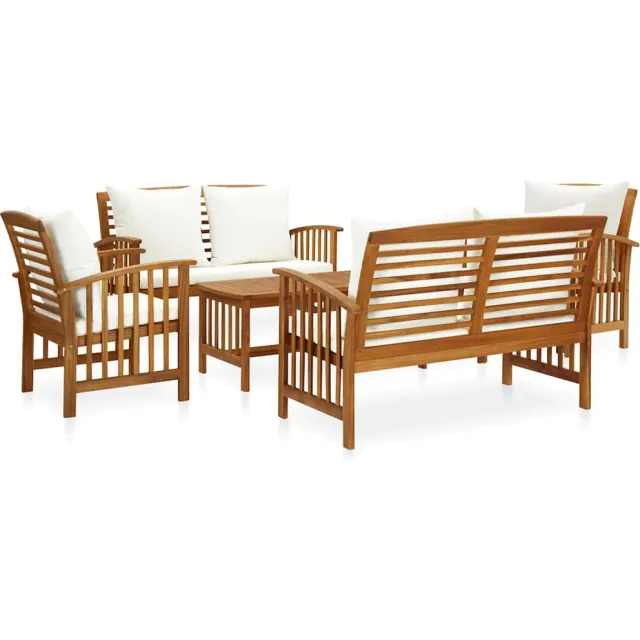 vidaXL 5-delige Loungeset met kussens massief acaciahout Wit