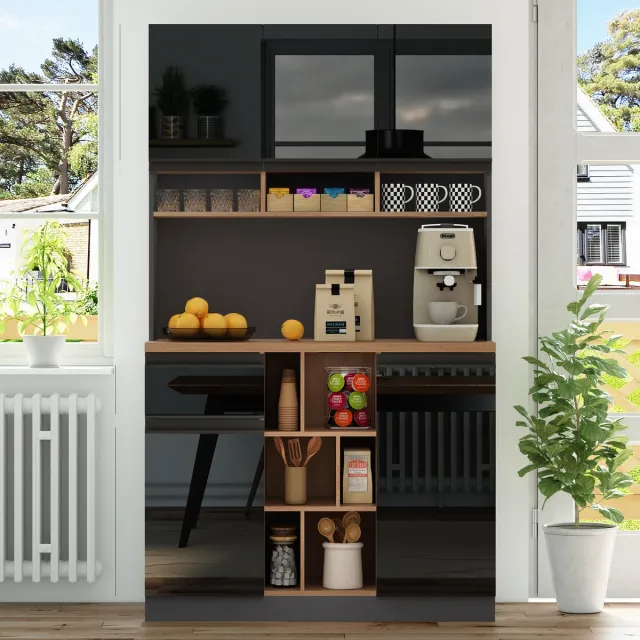 MODFU Keukenkast - Verstelbare Planken En Lade - Modern - Voor Keuken - MDF - Zwart Zwart+Natuurlijk