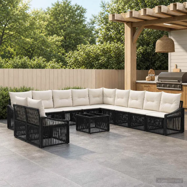 vidaXL Tuinbankenset 12 st Zwart poly rattan