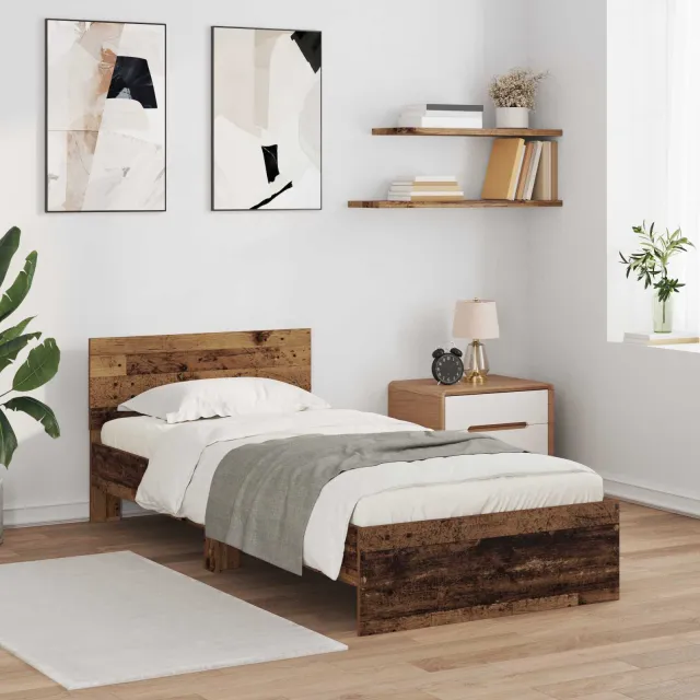vidaXL Bedframe Oud hout 80 x 200 cm Bewerkt hout Bruin