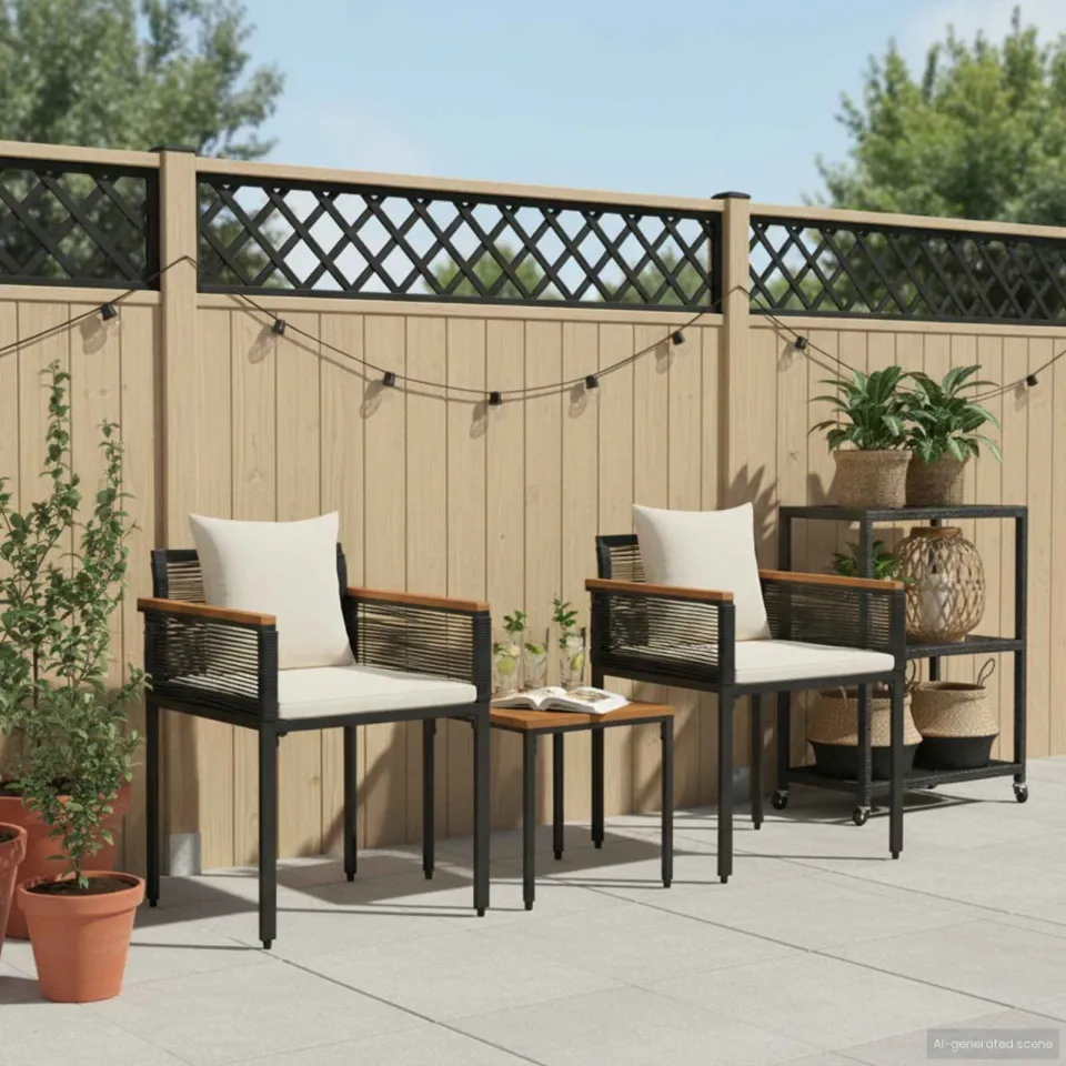 vidaXL Buitenmeubelset met kussen Zwart en Cream Wit poly rattan, foto 3