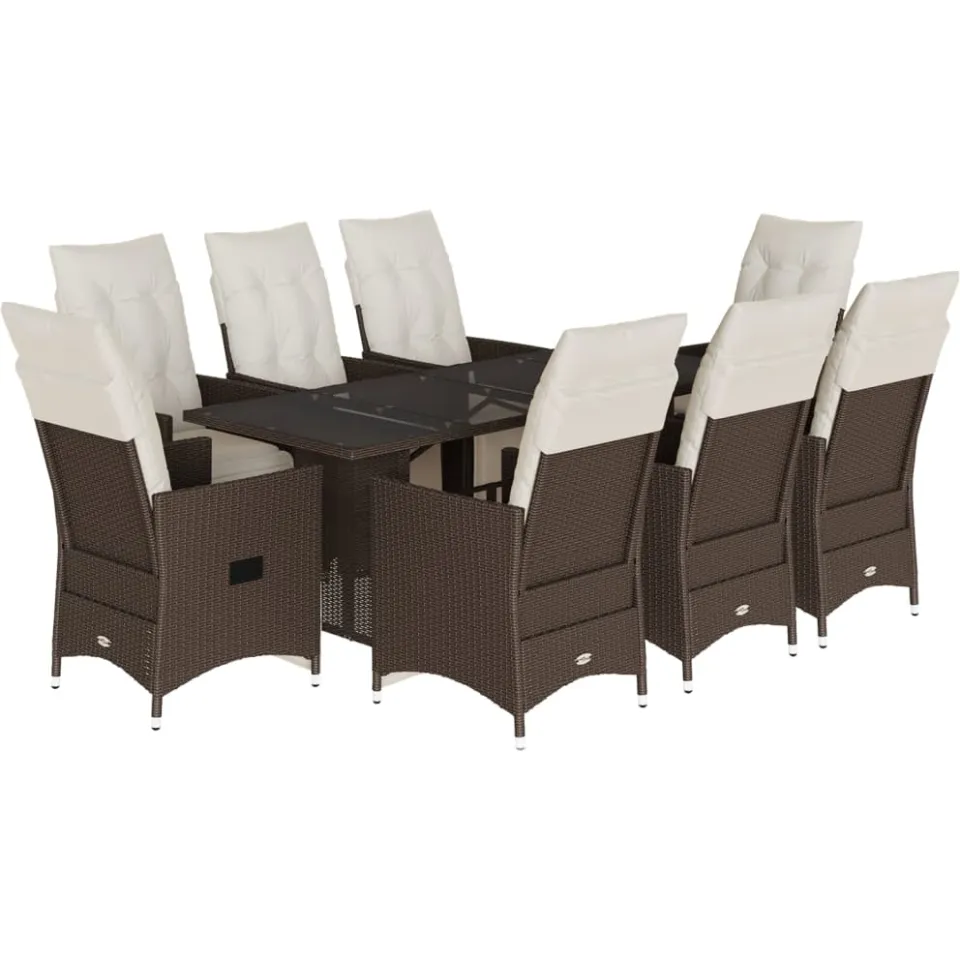 vidaXL 9-delige Bistroset met kussens poly rattan bruin, foto 3