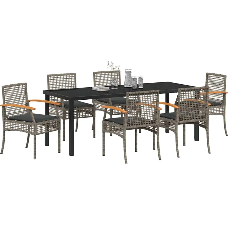 vidaXL Tuin eettafelset 7 st Grijs en zwart Rattan