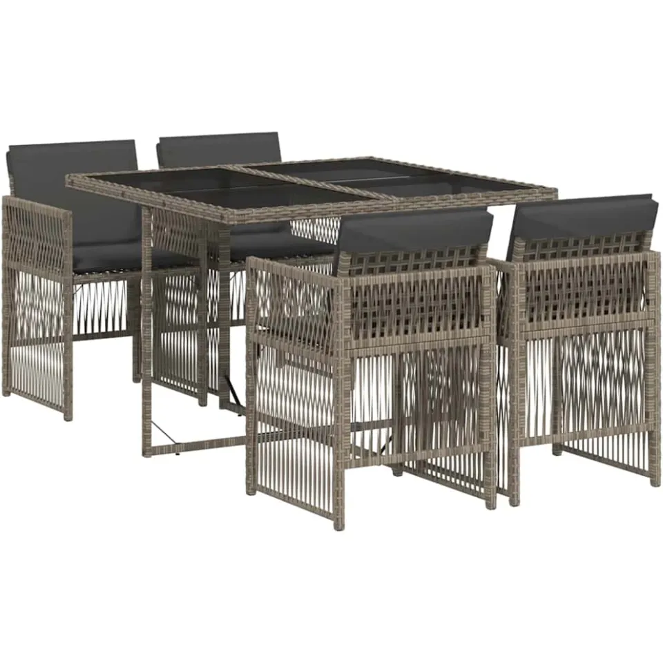 vidaXL 5-delige Tuinset met kussens poly rattan grijs