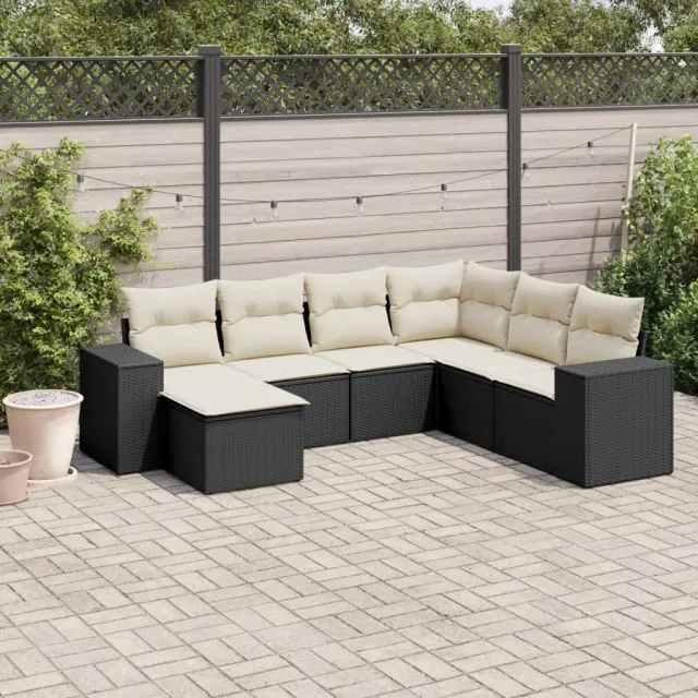 vidaXL 7-delige Loungeset met kussens poly rattan zwart, foto 2