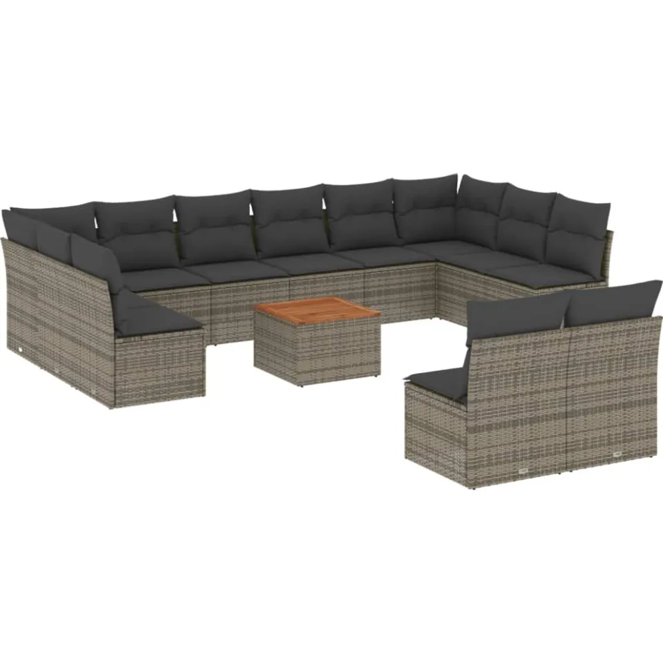 vidaXL 13-delige Loungeset met kussens poly rattan grijs