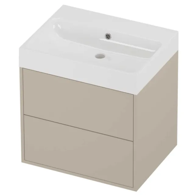 Proline Podium Badmeubelset Polystone Loft 2 Laden 60x46x62 cm Glans Wit Soft Linen Beige