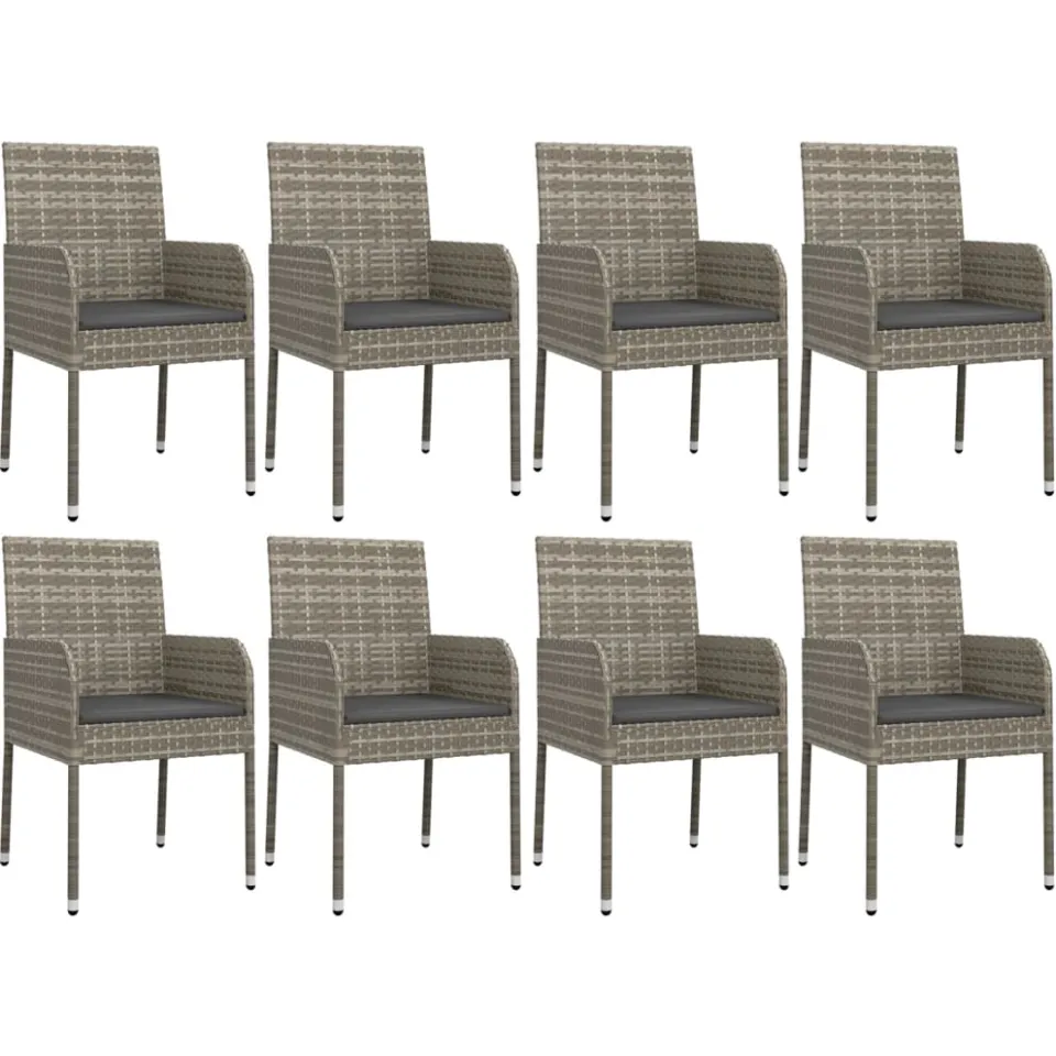 vidaXL 9-delige Tuinset met kussens poly rattan grijs, foto 3