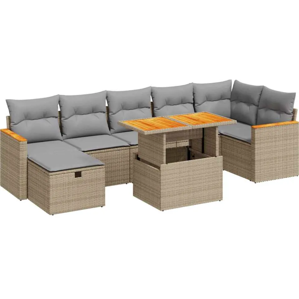 vidaXL 5-delige Loungeset met kussens poly rattan beige, foto 3