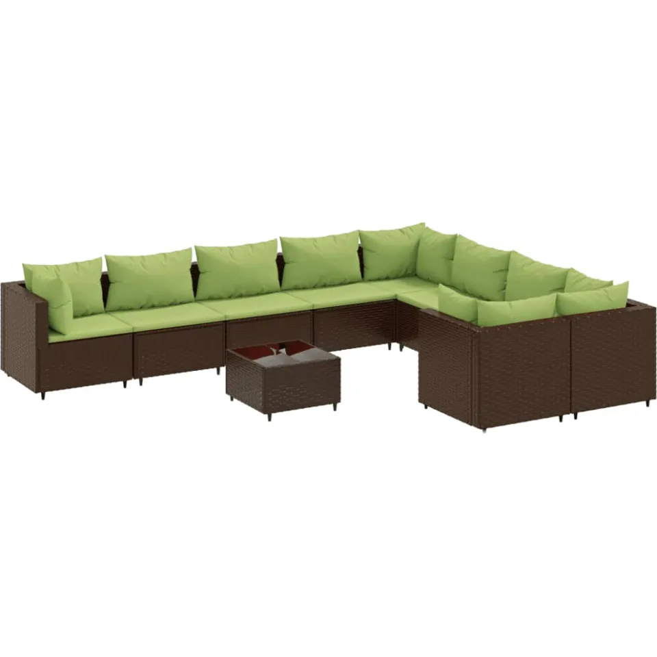 vidaXL 10-delige Loungeset met kussens poly rattan bruin, foto 4