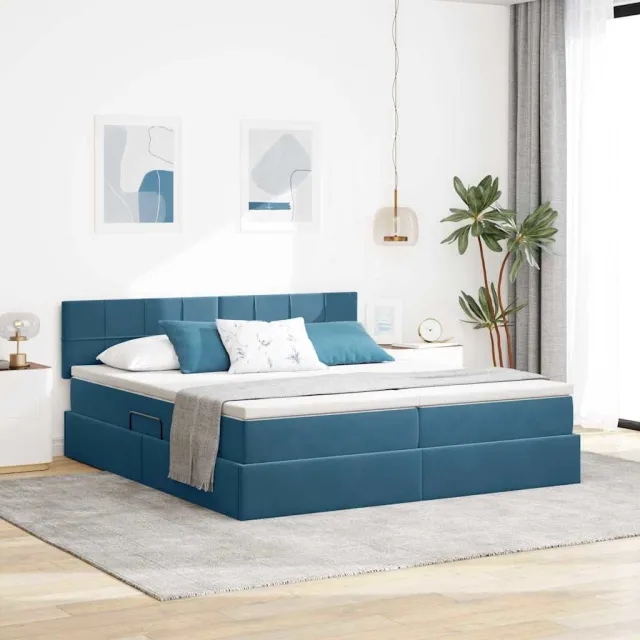 vidaXL Opslag bed 2 st Donkerblauw 200 x 200 cm Velvet