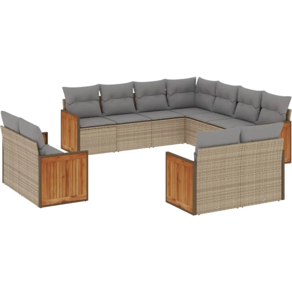 vidaXL 11-delige Tuinset met kussens poly rattan beige, foto 3