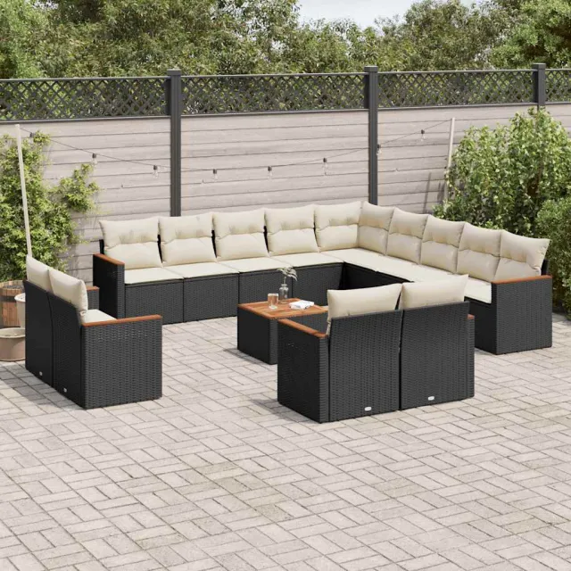 vidaXL 14-delige Loungeset met kussens poly rattan zwart, foto 2