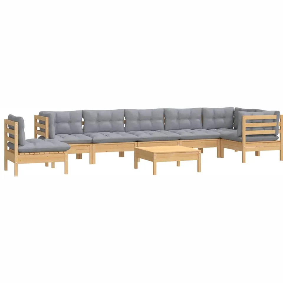 vidaXL 9-delige Loungeset met grijze kussens massief grenenhout Grijs