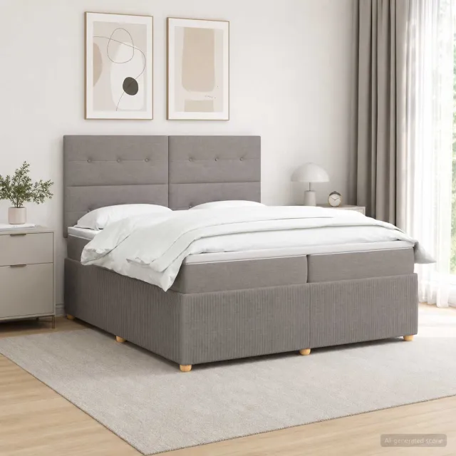 vidaXL Boxspringbed met matras met hoofdeinde Taupe 200 x 200 cm Stof