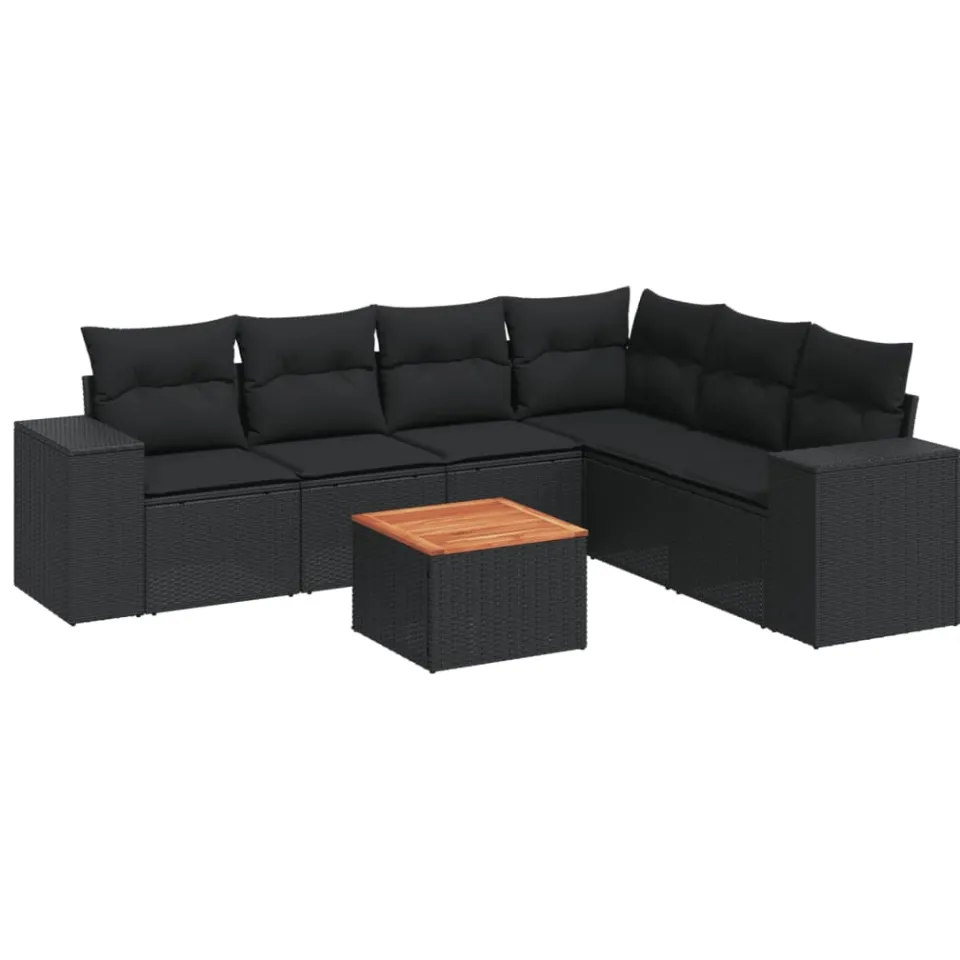 vidaXL 7-delige Loungeset met kussens poly rattan zwart