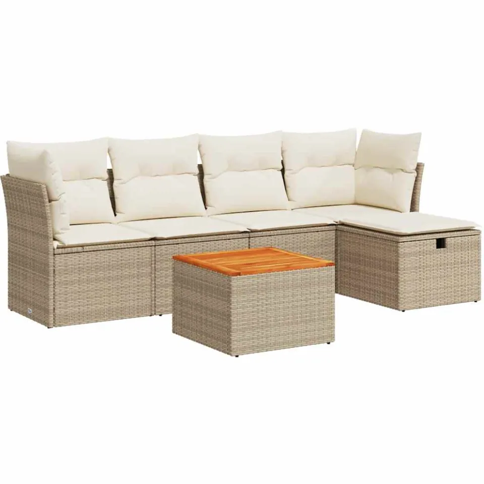 vidaXL 6-delige Loungeset met kussens poly rattan beige, foto 3