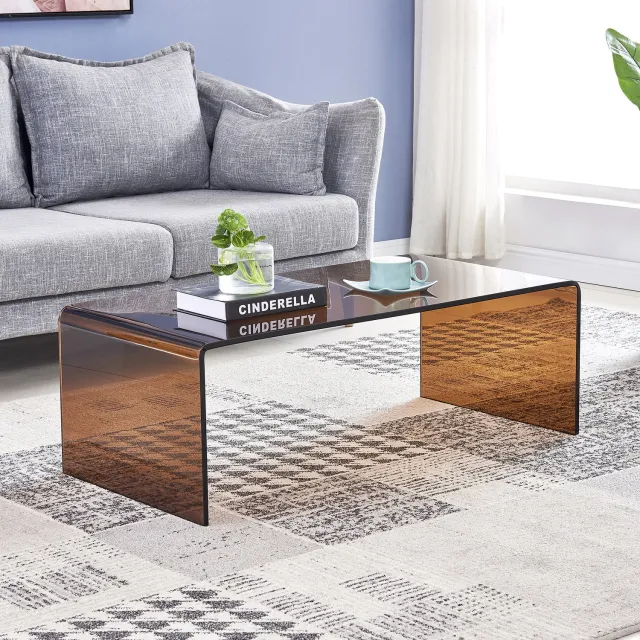 VVBV Glazen Salontafel 100x50x35 cm – Waterbestendig – Salontafel Glas – voor Woonkamer/Keuken – Bruin