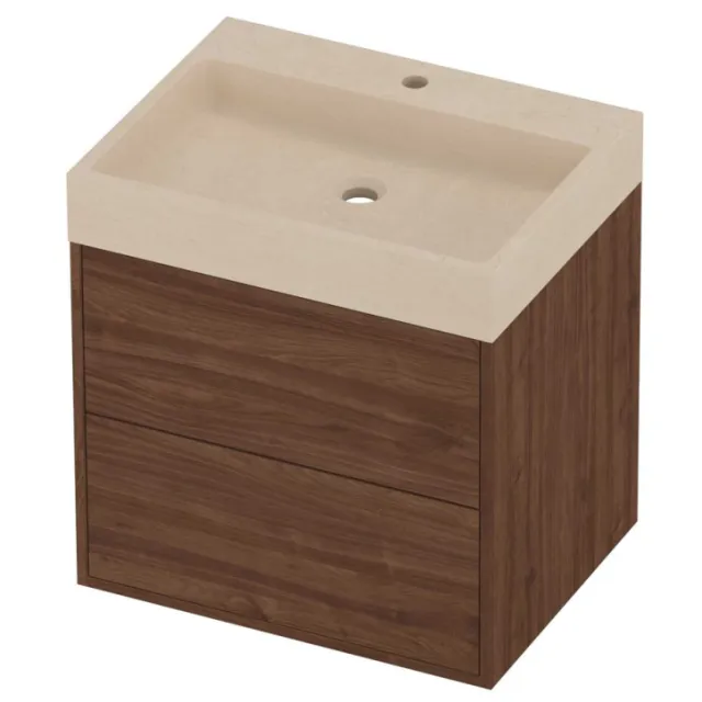 Proline Evoli Badmeubelset Hardsteen Loft In Kader 60x46x62 cm Sand Stone Indian Walnut Houtlook