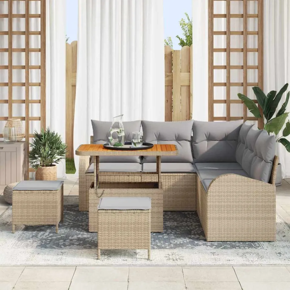 vidaXL Tuinbankenset 8 st Beige poly rattan, foto 3