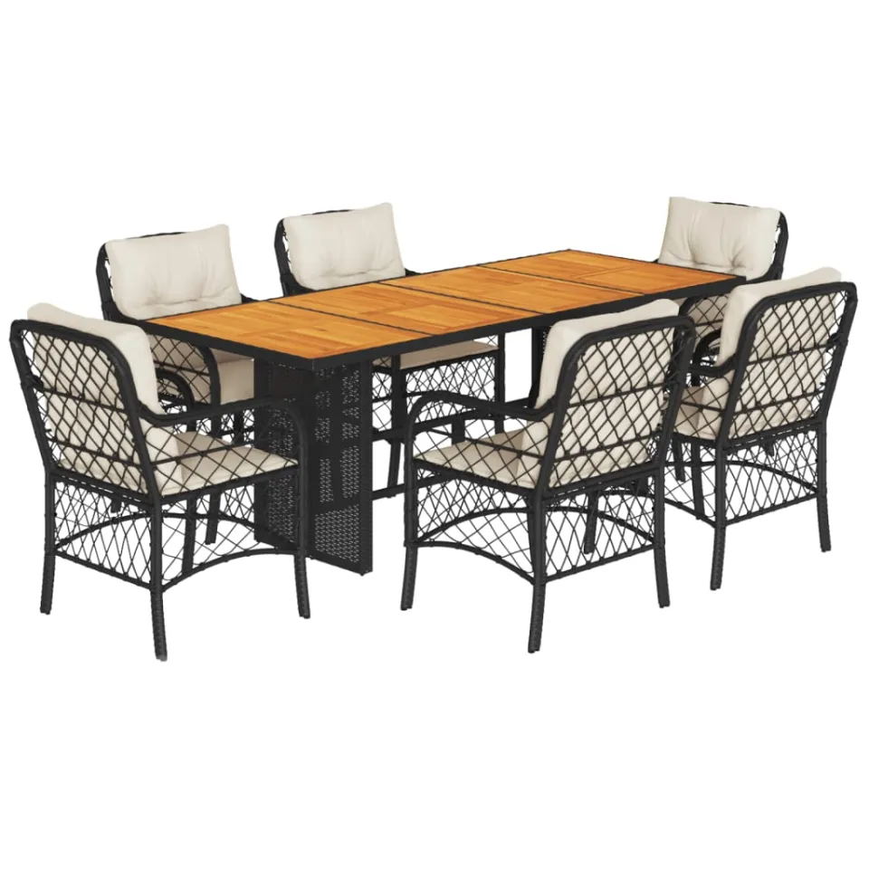 vidaXL 7-delige Tuinset met kussens poly rattan zwart, foto 3