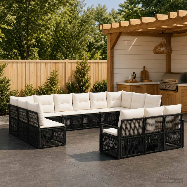 vidaXL Tuinbankenset 13 st 13-zits Zwart poly rattan, foto 2