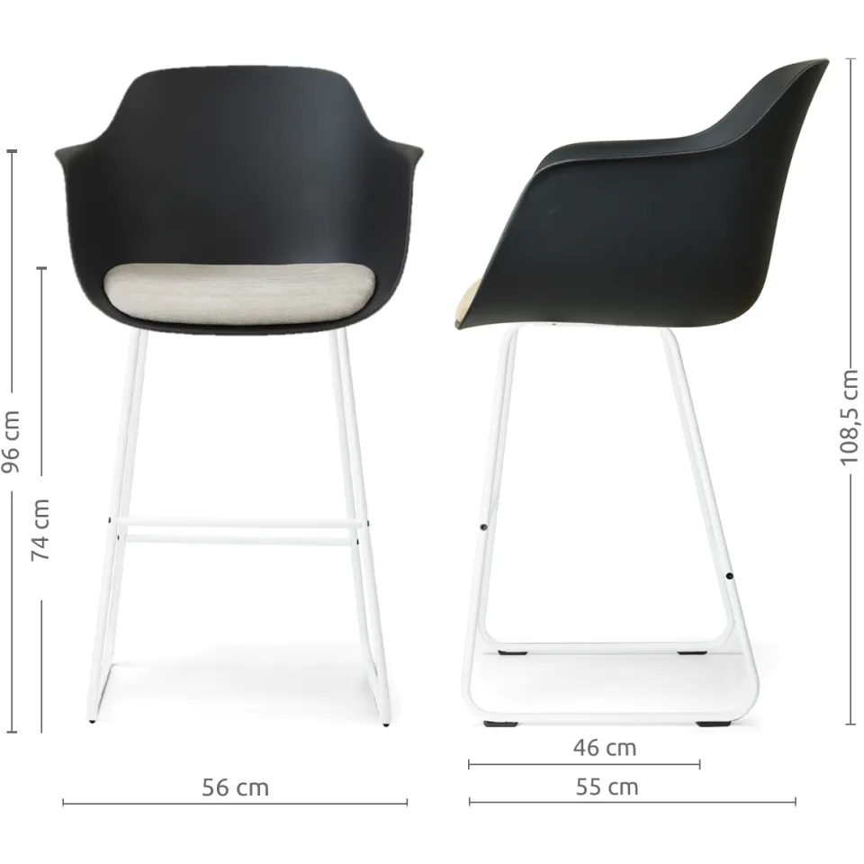 Nolon Nino-Liz barkruk zwart met naturelbeige zitkussen - wit onderstel - 75 cm, foto 2