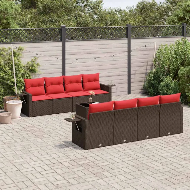 vidaXL 9-delige tuinbankset met kussens, bruin polyrotan, foto 2
