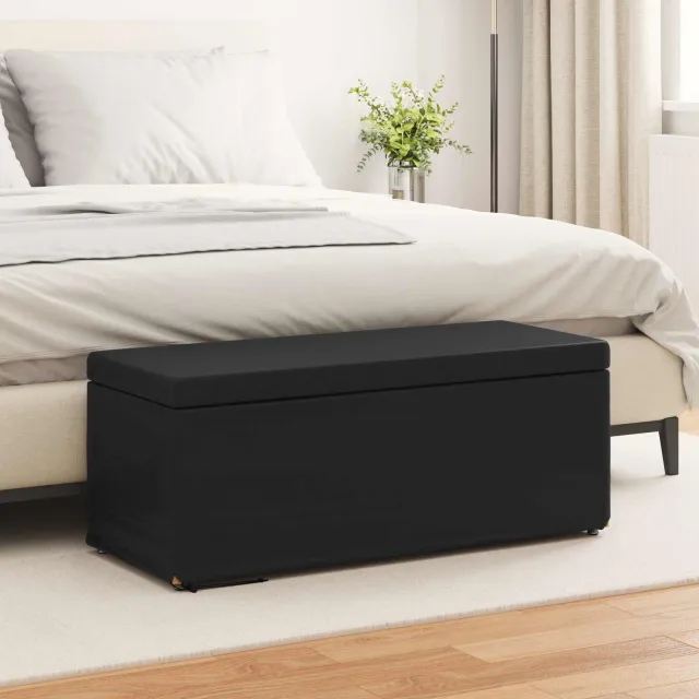 vidaXL Kruk Zwart 101 x 41 x 40 cm Nepleer en Gefabriceerd Hout, foto 2