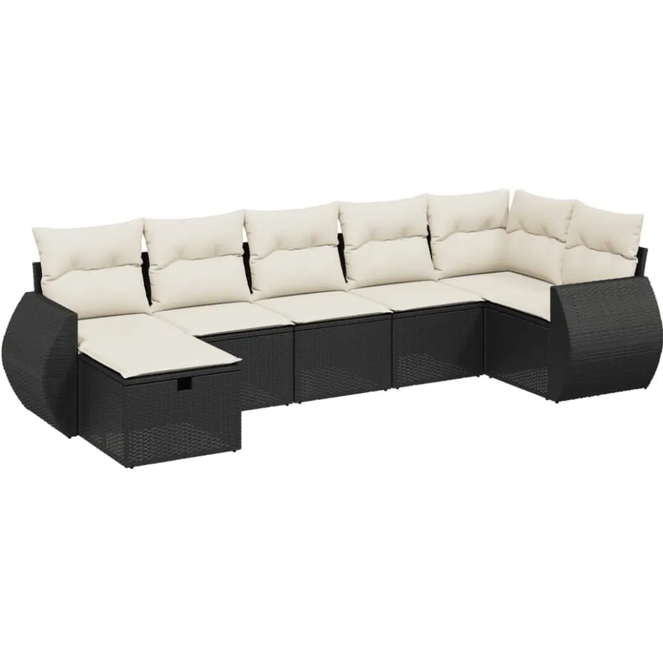 vidaXL 7-delige Loungeset met kussens poly rattan zwart, foto 3
