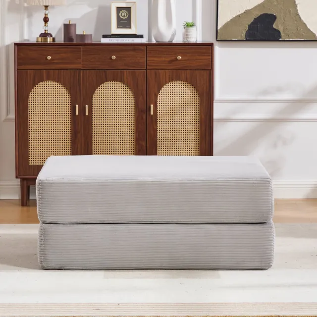 Wishdor Fauteuil met dikke schuimvulling - Ergonomische zitting met kussen en zijvak - Zonder montage - Vrij te combineren in woonkamer slaapkamer of op balkon - Cord en metaal - Lichtgrijs - 112 x 95 x 67 cm