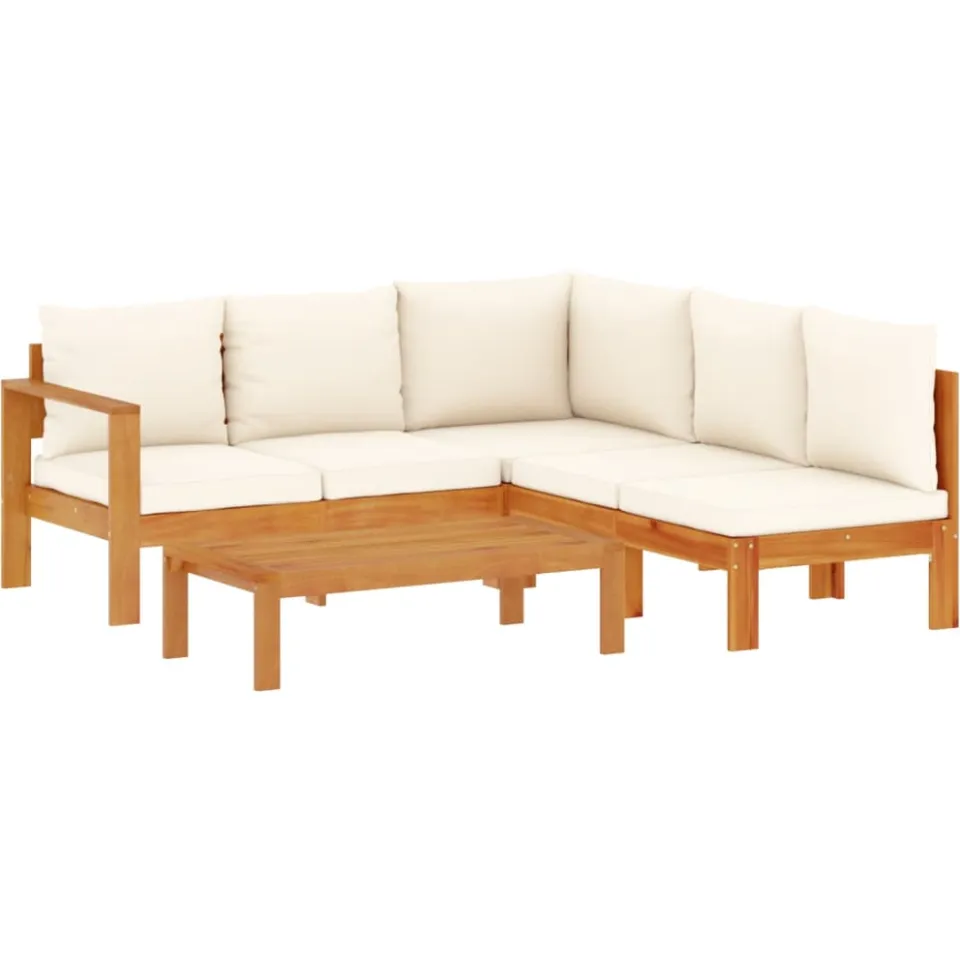 vidaXL 4-delige Loungeset met kussens massief acaciahout crème