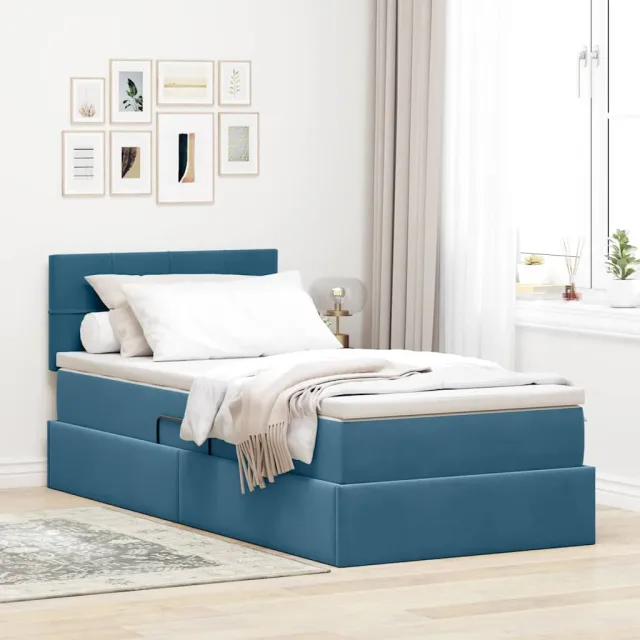 vidaXL Opslag bed met hoofdeinde Donkerblauw 90 x 190 cm Fluweel