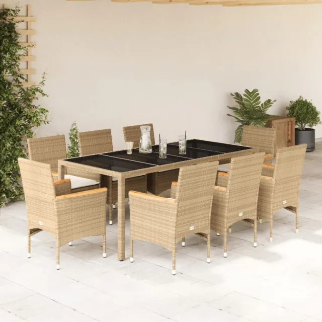 vidaXL 9-delige Tuinset met kussens poly rattan en glas beige, foto 2