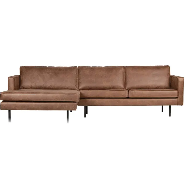 WOOOD Rodeo Chaise Longue Links - Leer - Cognac - 85x300x86