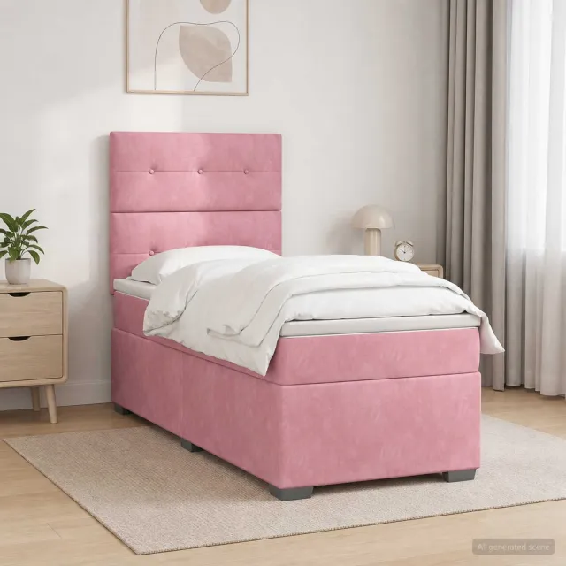 vidaXL Boxspringbed met matras met hoofdeinde Roze 80 x 200 cm Fluweel