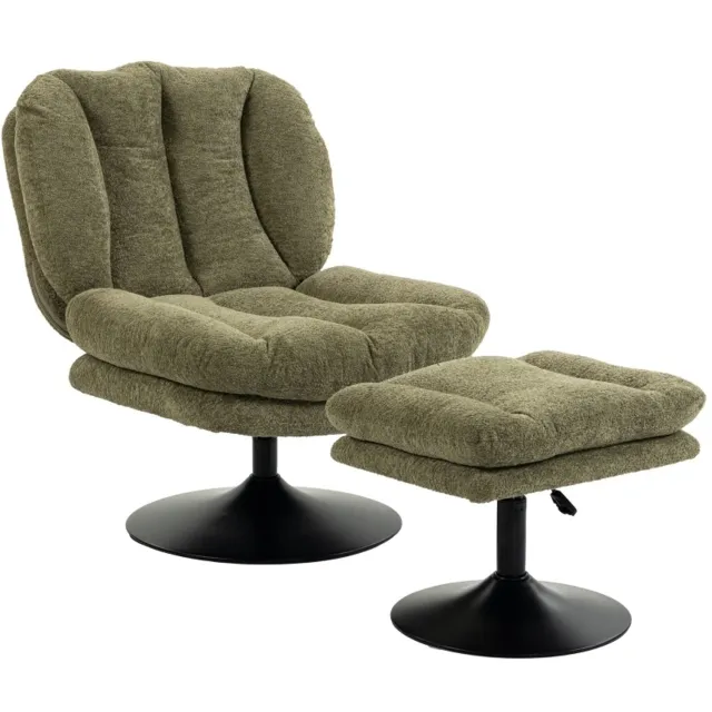 REDOM Draaibare fauteuil met hocker 92x72x90 cm - 360° draaibaar - Groen