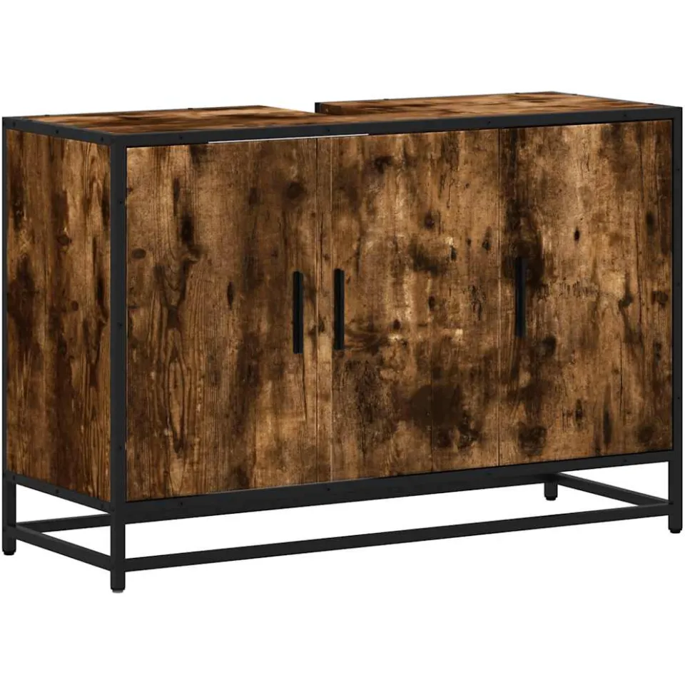 vidaXL Wastafelkast 90x33x60 cm bewerkt hout gerookt eikenkleurig Bruin