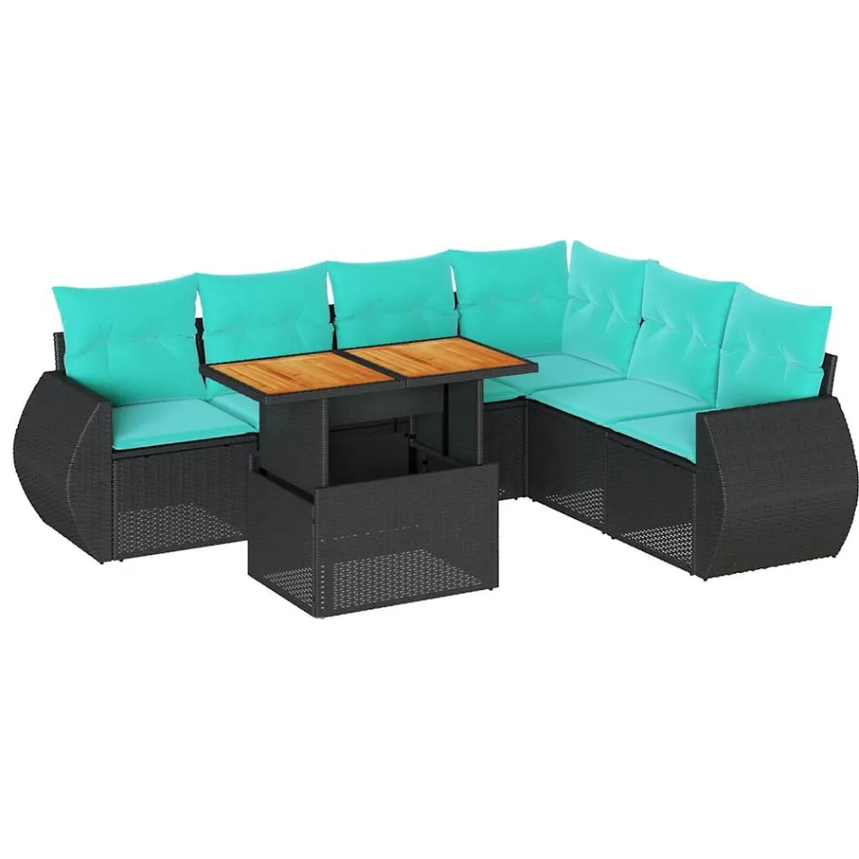 vidaXL 7-delige Loungeset met kussens poly rattan zwart