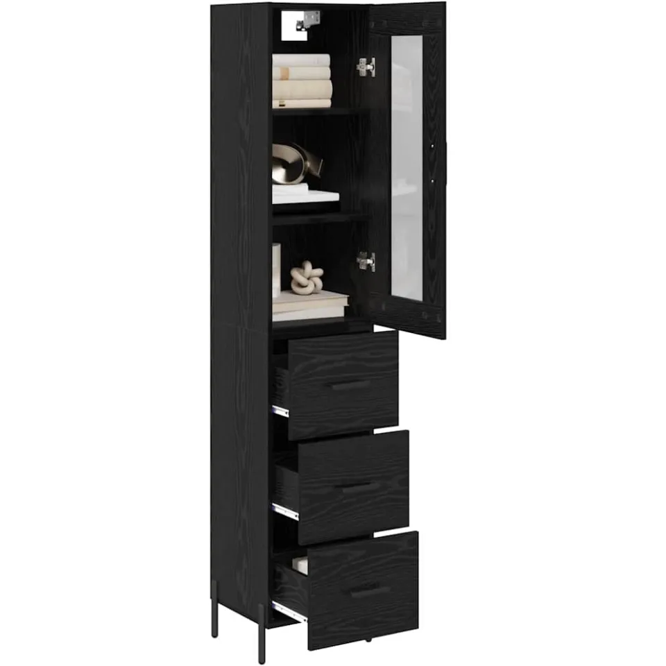 vidaXL Highboard Zwart Eiken 34,5 x 34 x 180 cm Bewerkt hout