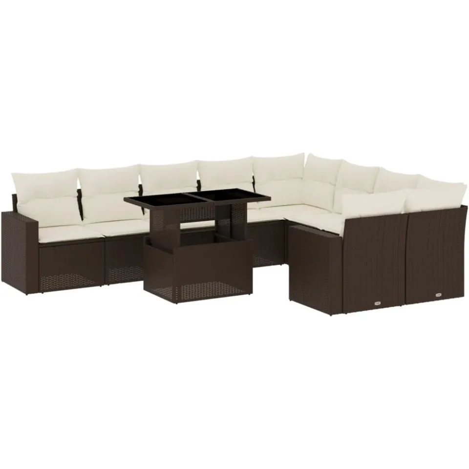 vidaXL 10-delige Loungeset met kussens poly rattan bruin, foto 3