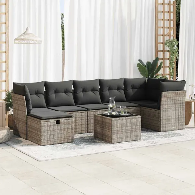 vidaXL 8-delige Loungeset met kussens poly rattan grijs, foto 2