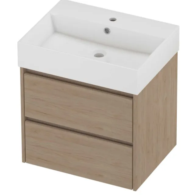Proline Zara Badmeubelset Porselein Loft 1 Kraangat Symmetrisch 60x46x65 cm Glans Wit Ideal Oak Eiken