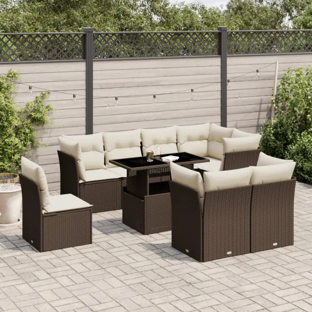 vidaXL 9-delige Loungeset met kussens poly rattan bruin, foto 2