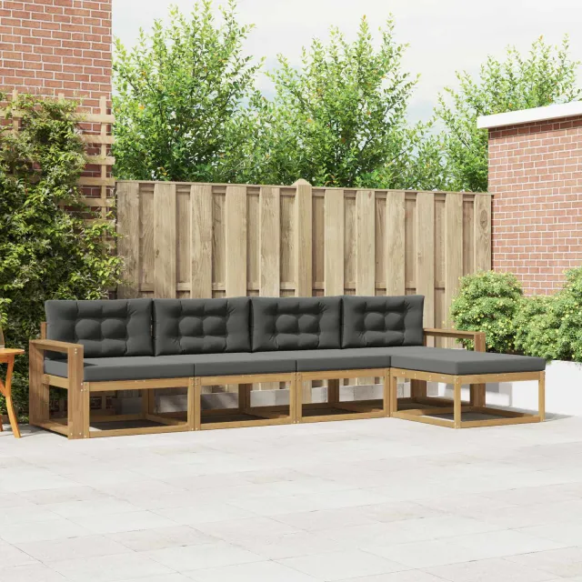 vidaXL Buiten bankenset 5 st 5-zits Wit en antracietkleurig Polyester Bruin