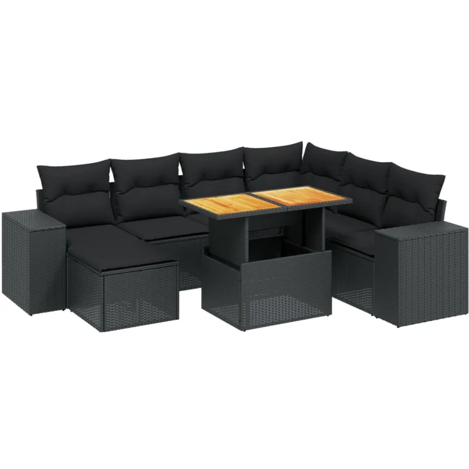 vidaXL 8-delige Loungeset met kussens poly rattan zwart, foto 3