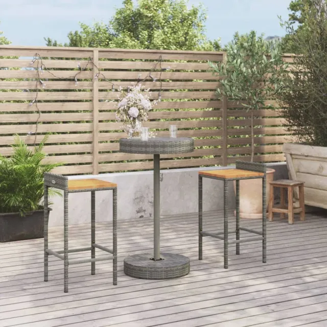 vidaXL 3-delige Tuinbarset poly rattan en massief acaciahout grijs, foto 2