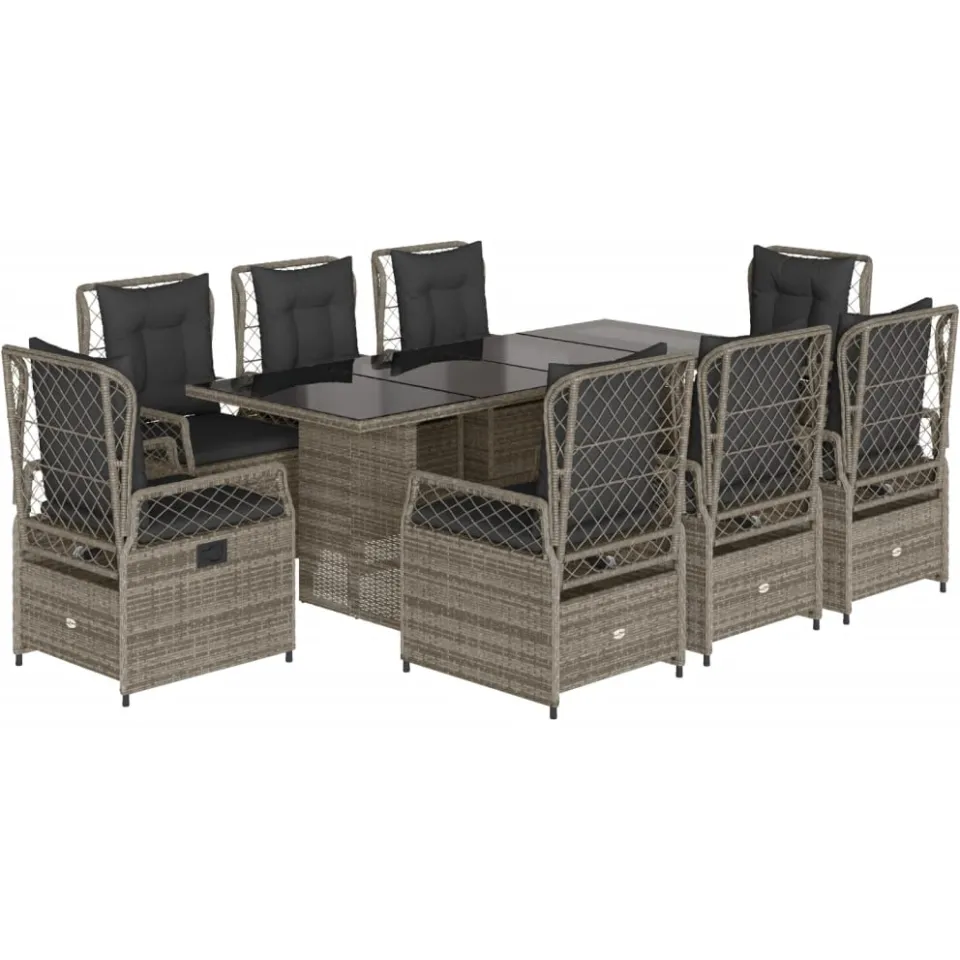 vidaXL 9-delige Tuinset met kussens poly rattan grijs, foto 3